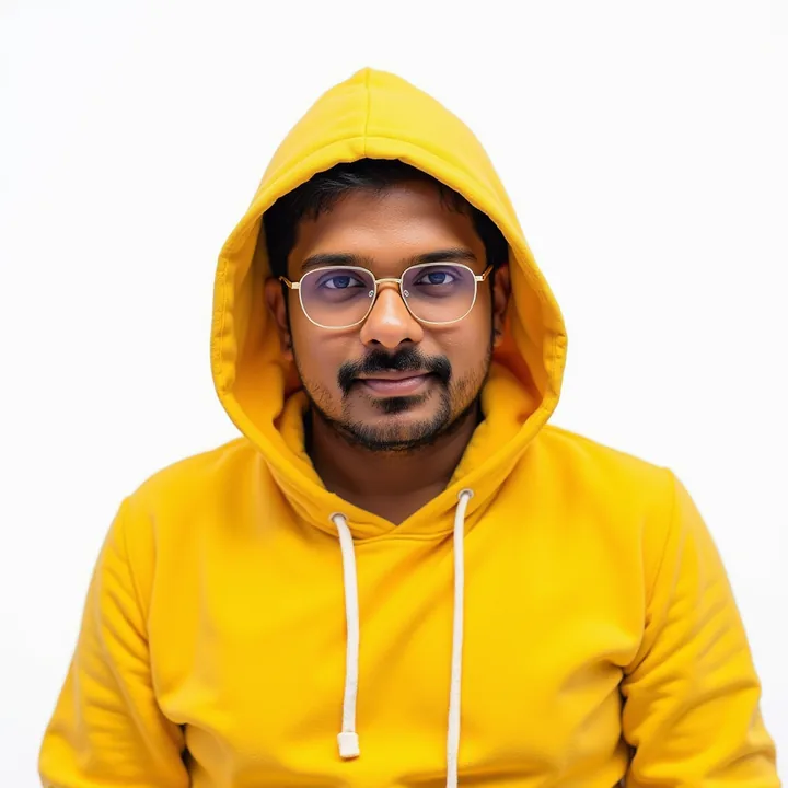 Bhaskar, the maker of Daily Driver OS, in a yellow hoodie